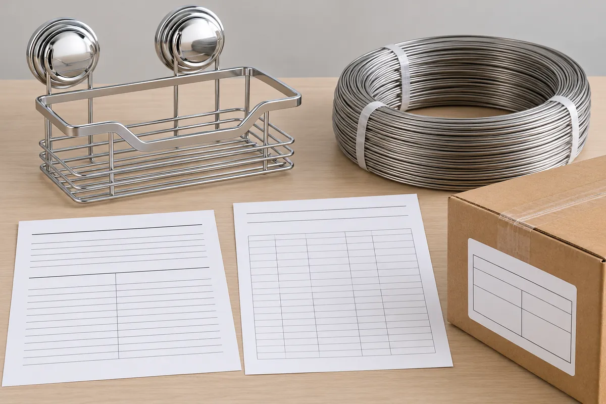 Bathroom hardware sample, metal stock, material declaration and blank lot traveler for a buyer evidence checklist.