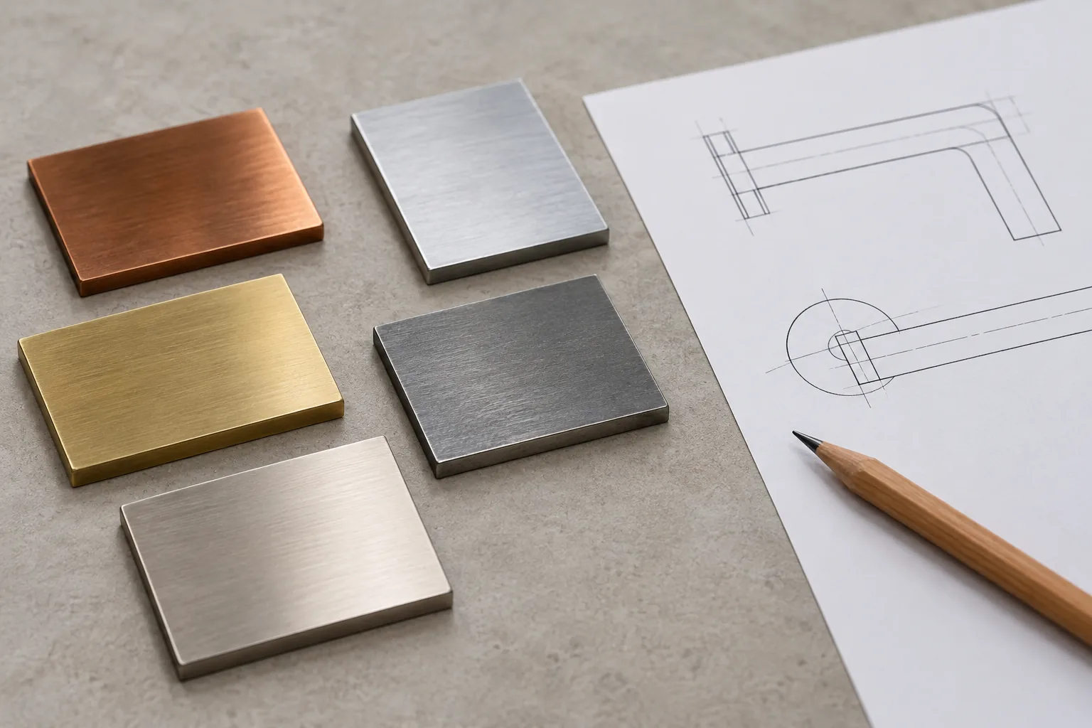 Generic metal coupons arranged for buyer review of mixed-metal interfaces.