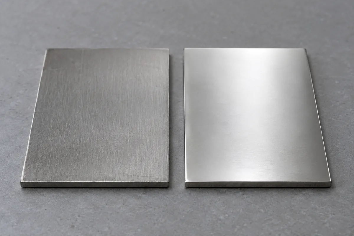 Generic metal finish coupons reviewed side by side for surface appearance.