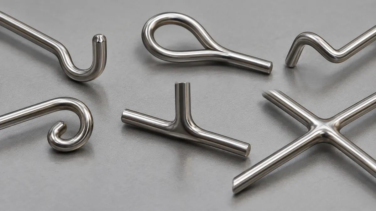 Generic formed-wire edge samples arranged for a buyer inspection review.