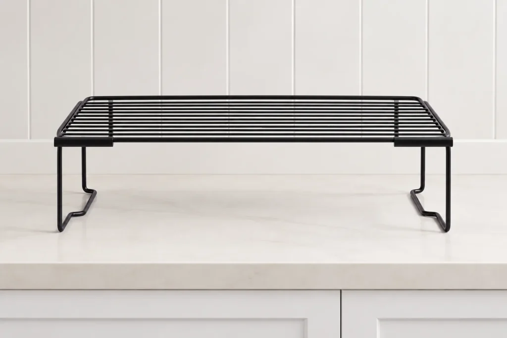 Illustrative powder coated metal shelf based on a Koitor geometry reference