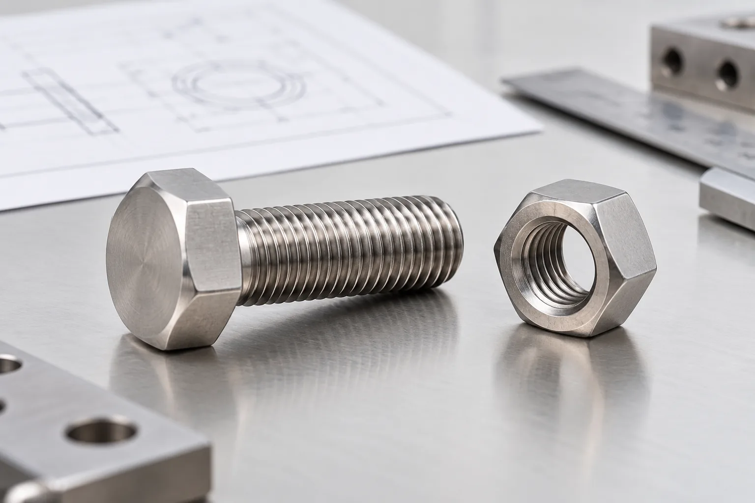 Stainless bolt and nut specimens for storage rack joint planning