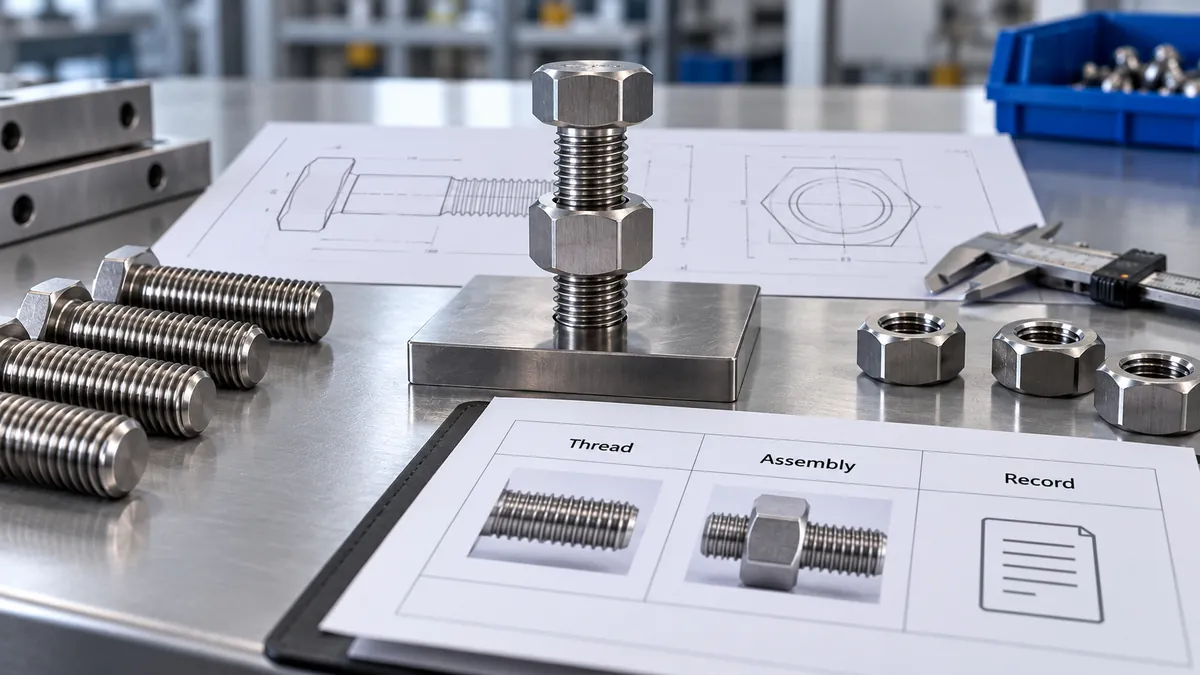 Buyer assembly record beside stainless fastener samples