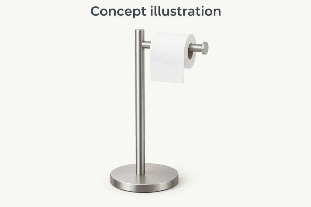 Concept diagram of base footprint and dispensing direction for a paper stand