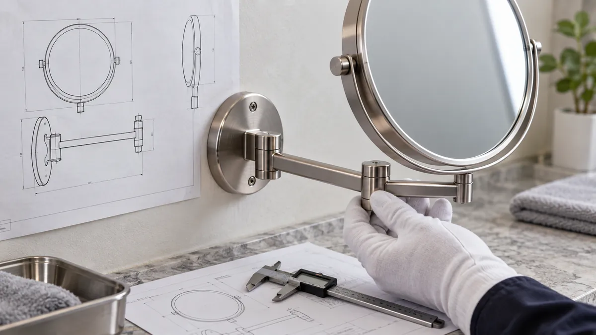 Mechanical hinge and arm review for a non-LED wall-mounted makeup mirror