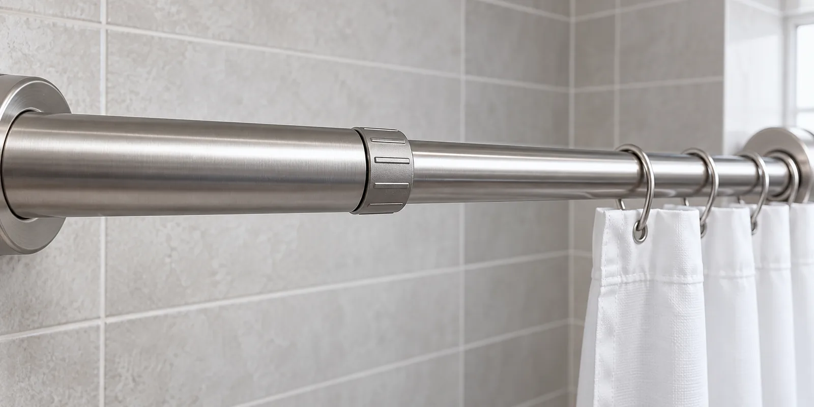 Telescoping shower rod showing inner and outer tube overlap for buyer review