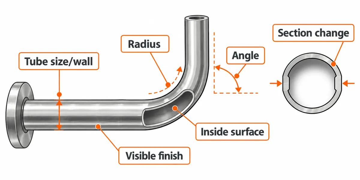 Buyer checklist for tube size, bend radius, angle, section change and finish