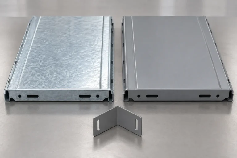 Conceptual comparison of coated steel shelf substrate and powder-coated sample