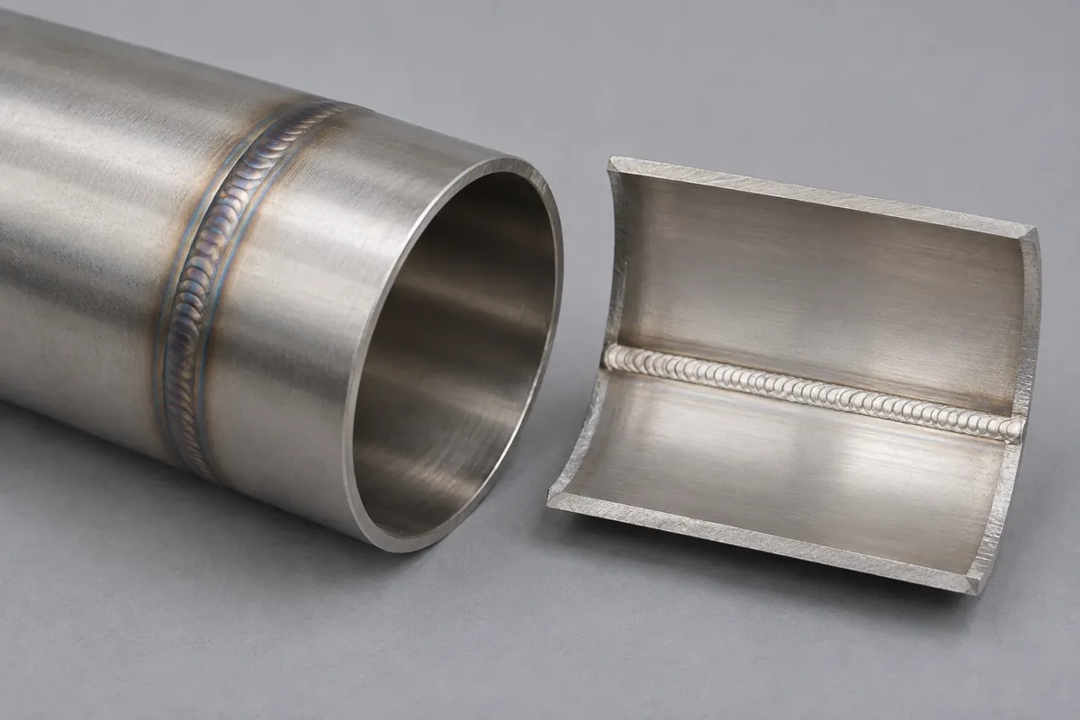 Buyer sample review of the inside root on a stainless tube weld
