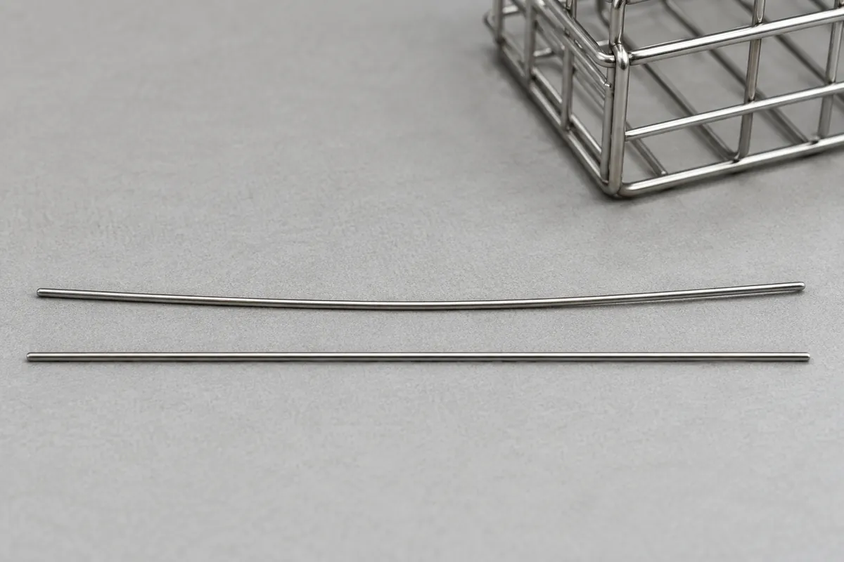 Sample comparison of wire straightness and residual coil curvature before forming