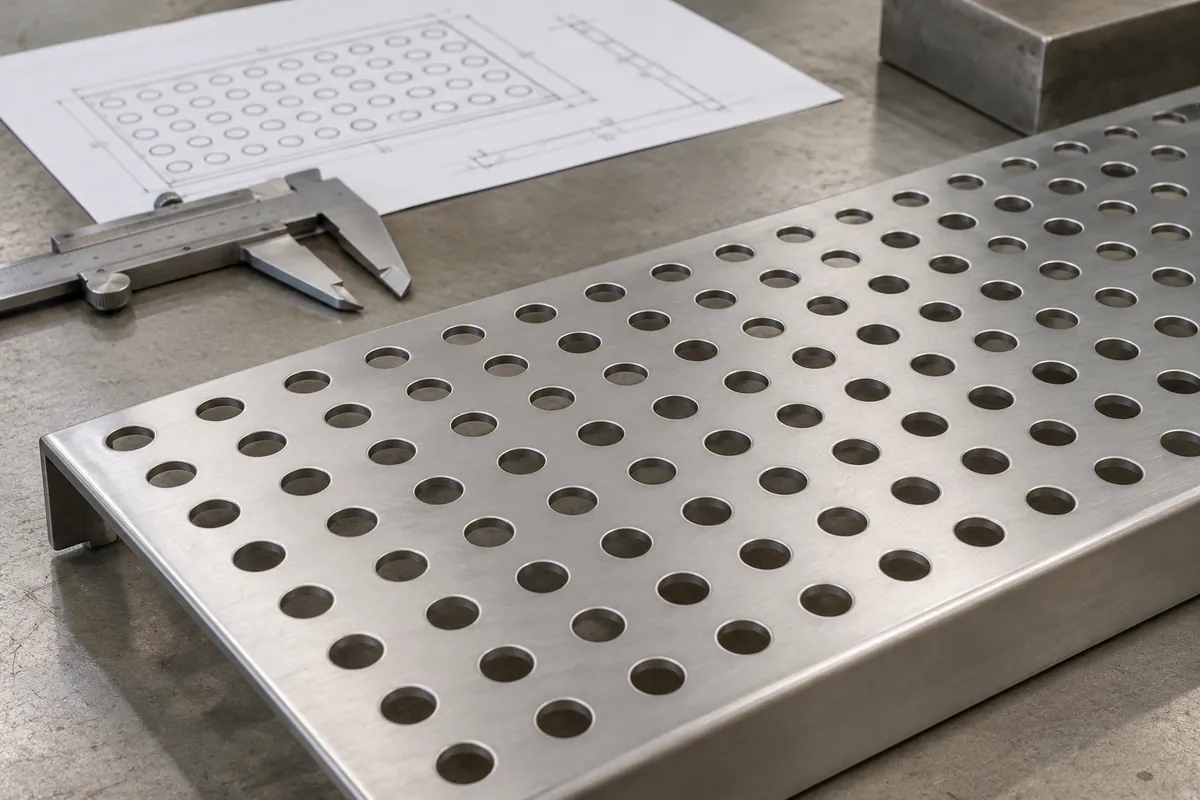 Buyer examining hole spacing and remaining metal between perforations.