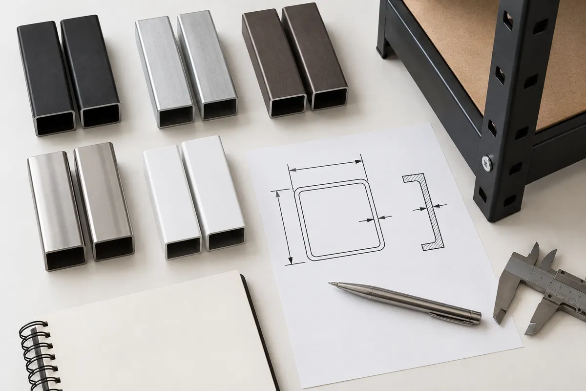 Buyer specification layout connecting tube dimensions to a storage rack drawing