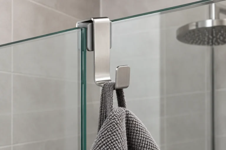 Shower screen hook fit against glass panel thickness