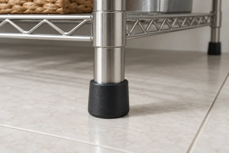 Non staining rubber feet and metal rack contact interface for buyer review