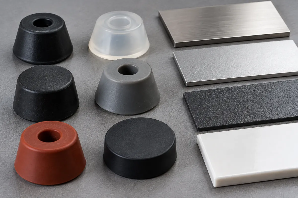 Metal rack rubber foot against a floor surface coupon for sample review