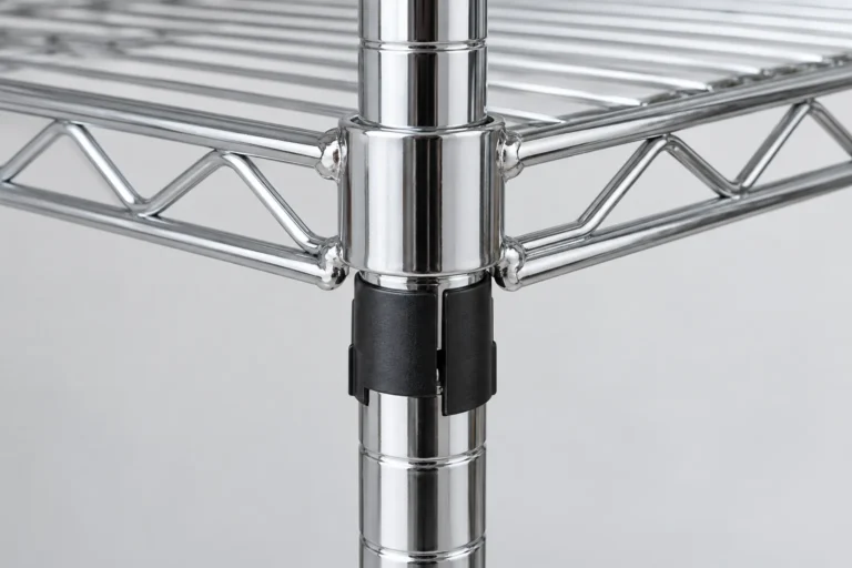 Wire shelving split sleeve and post groove interface for OEM buyer review