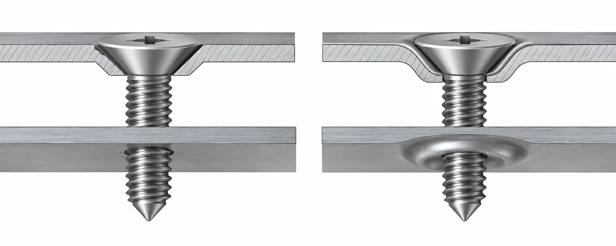 Countersink and formed dimple cross-sections in thin sheet metal