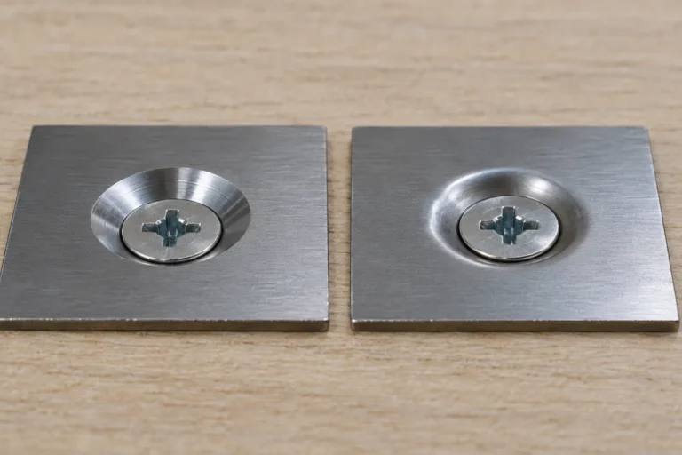 Countersink and dimple formed screw seats compared on thin sheet metal