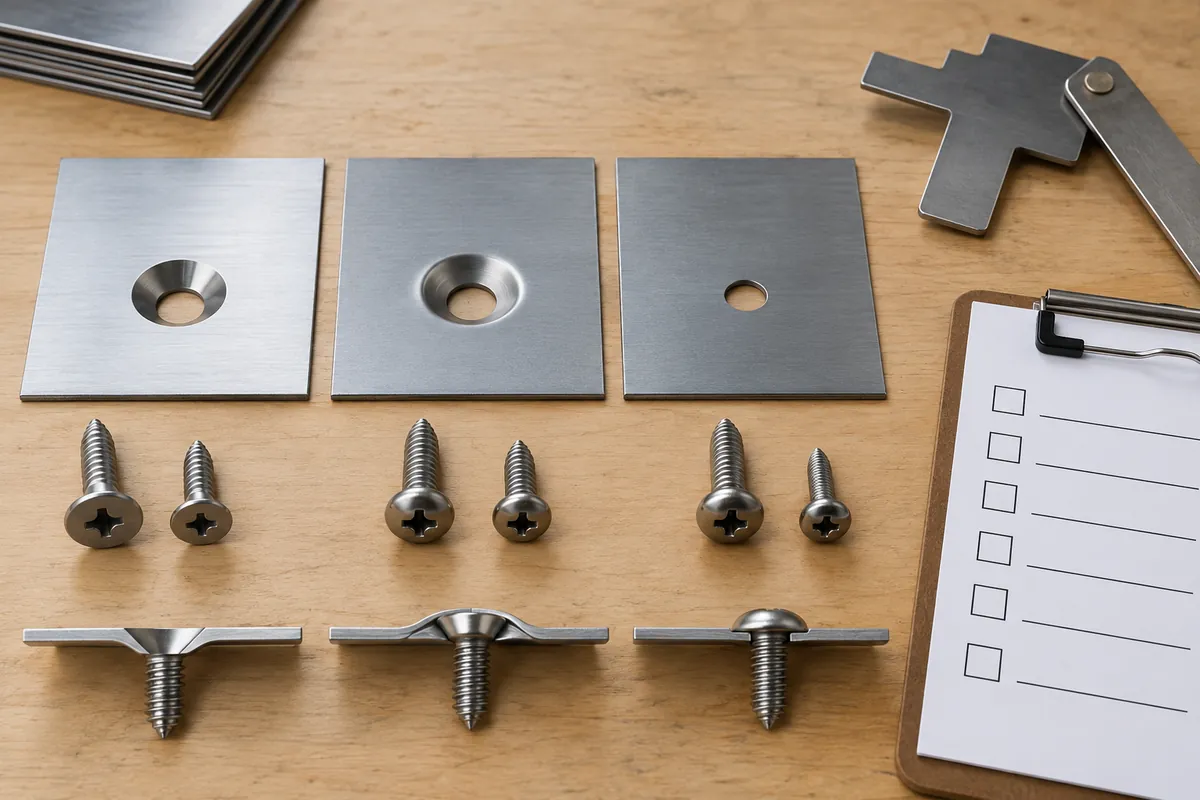 Buyer checking flush screw seating and backside clearance on a metal bracket