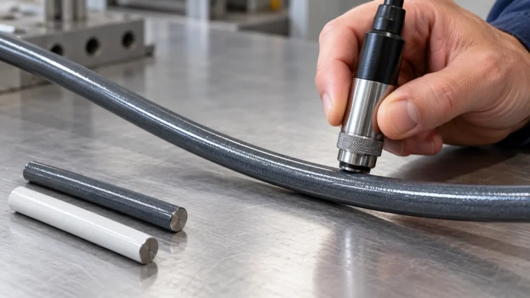 Conceptual coating gauge probe placement on a curved wire sample.