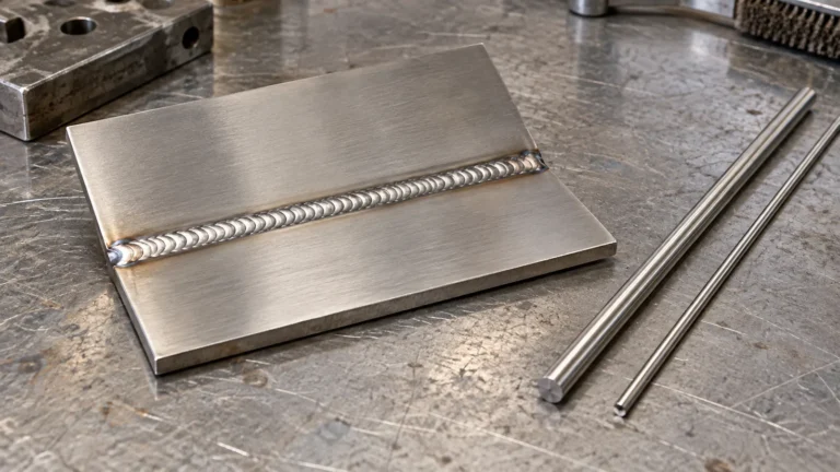 Conceptual stainless weld samples and consumables for a buyer material-pairing review.