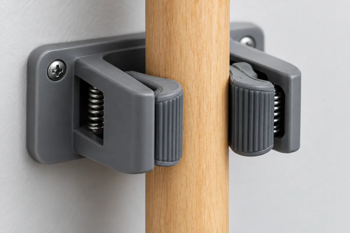Close-up illustrating a buyer review point for broom mop holder handle diameter grip specification.