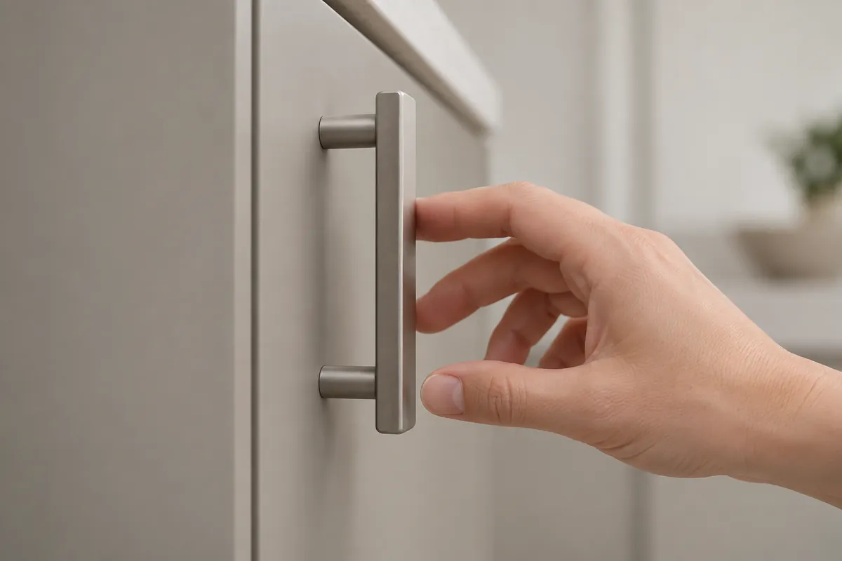 Close-up illustrating a buyer review point for cabinet handle projection finger clearance specification.