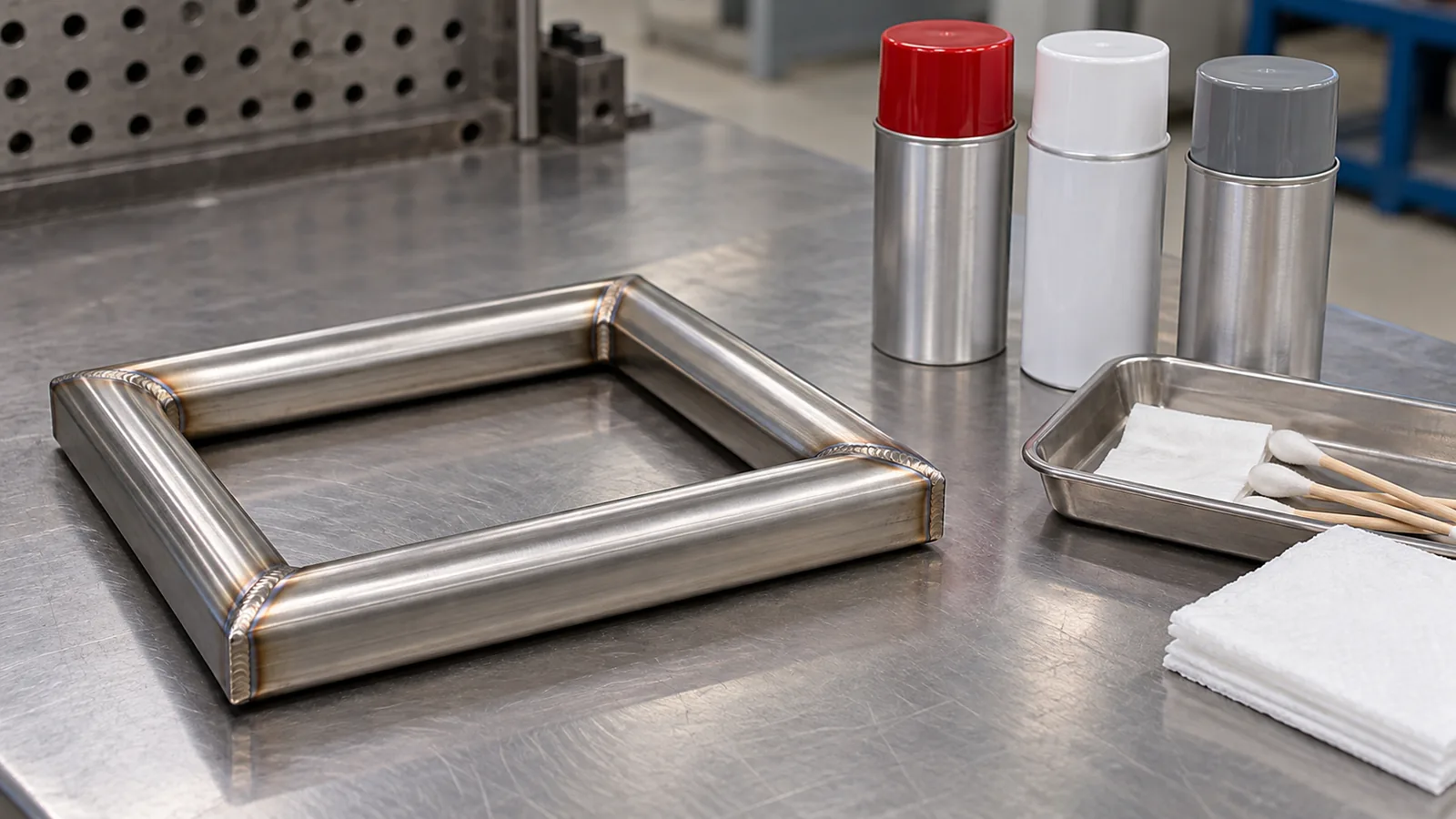 Liquid Penetrant Testing Stainless Welds for OEM Buyers buyer specification sample on an inspection table.