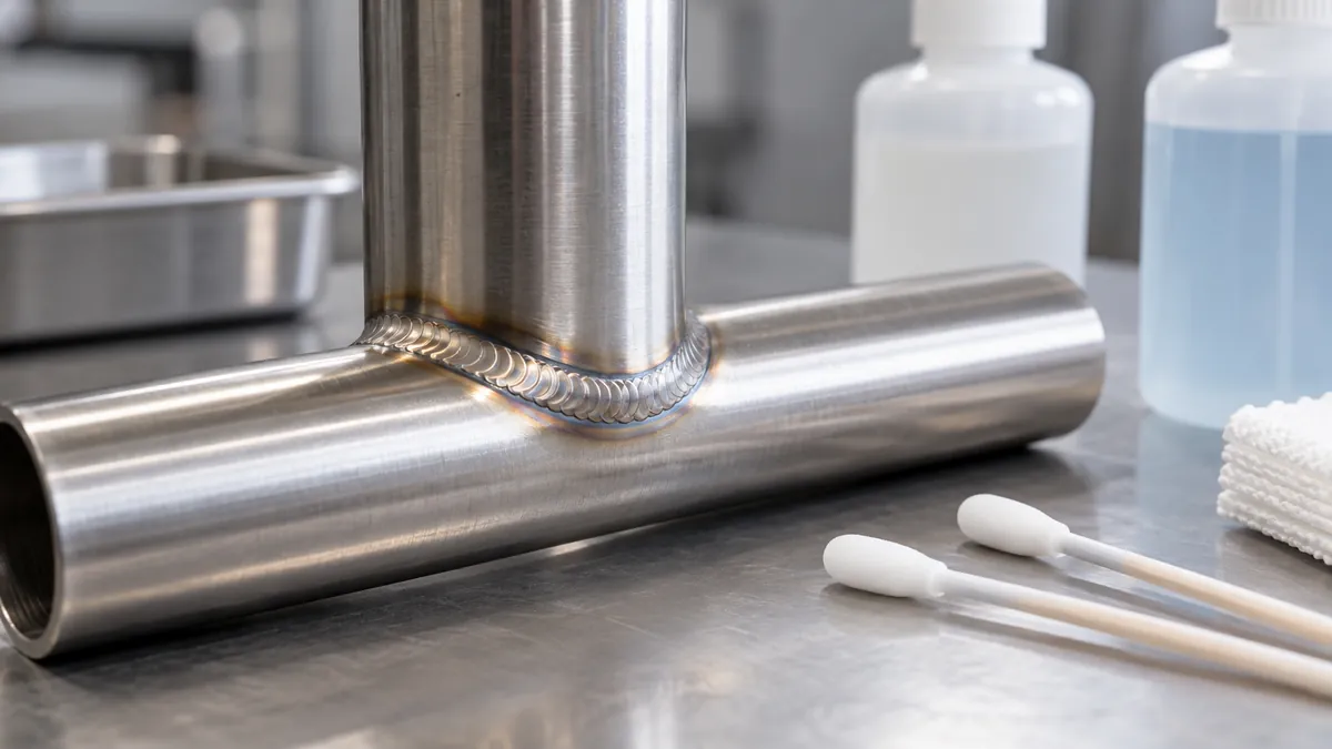 Close-up illustrating a sample review point for liquid penetrant testing stainless welds for oem buyers.
