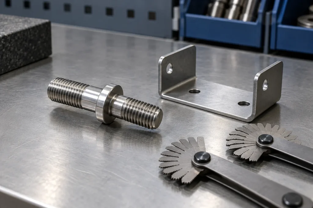 Thread Go No Go Gauge Inspection for OEM Buyers buyer specification sample on an inspection table.
