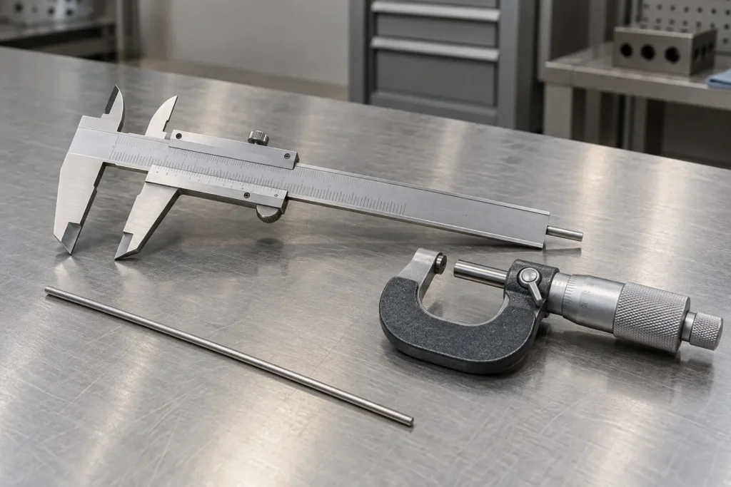 Caliper vs Micrometer Wire Diameter for OEM Buyers buyer specification sample on an inspection table.