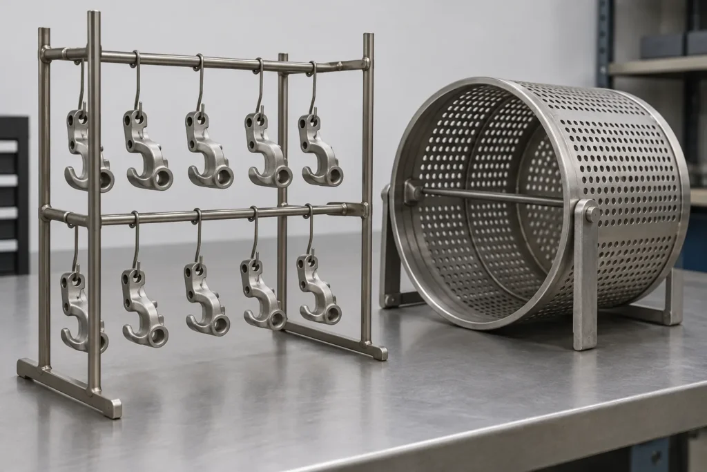 Rack vs Barrel Plating Small Hardware for OEM Buyers buyer specification sample on an inspection table.