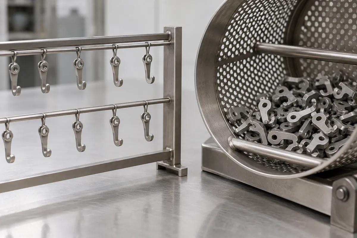 Close-up illustrating a sample review point for rack vs barrel plating small hardware for oem buyers.