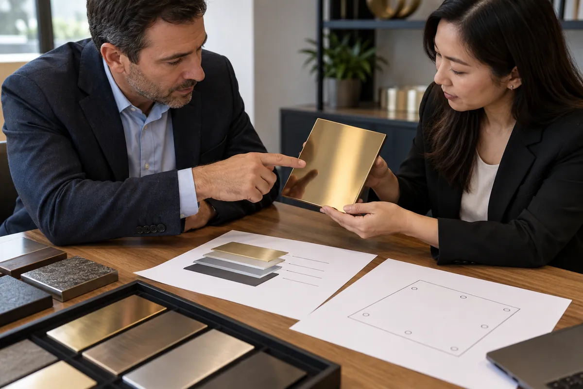 Buyer and supplier reviewing nickel chrome plating layer thickness specification for oem buyers samples and records.