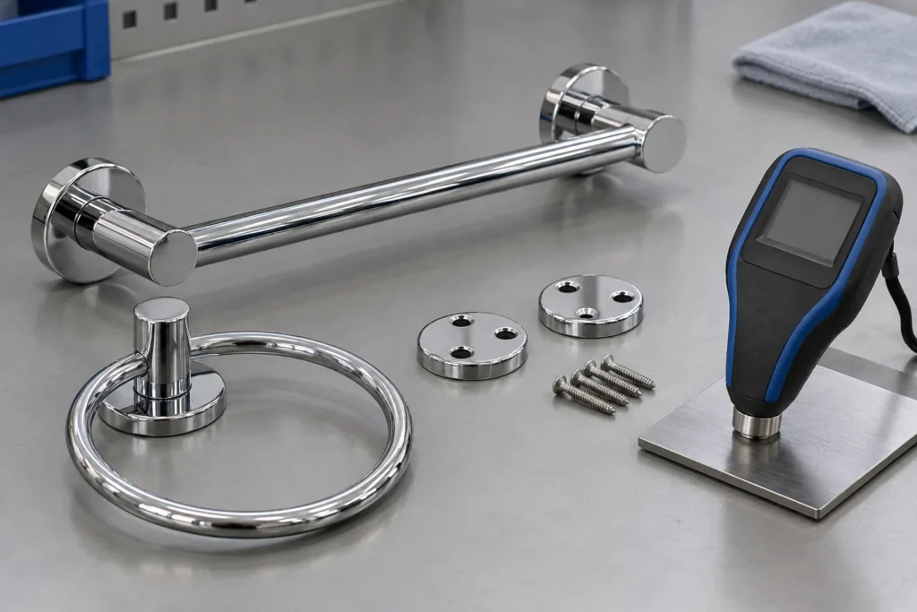 Nickel Chrome Plating Layer Thickness Specification for OEM Buyers buyer specification sample on an inspection table.