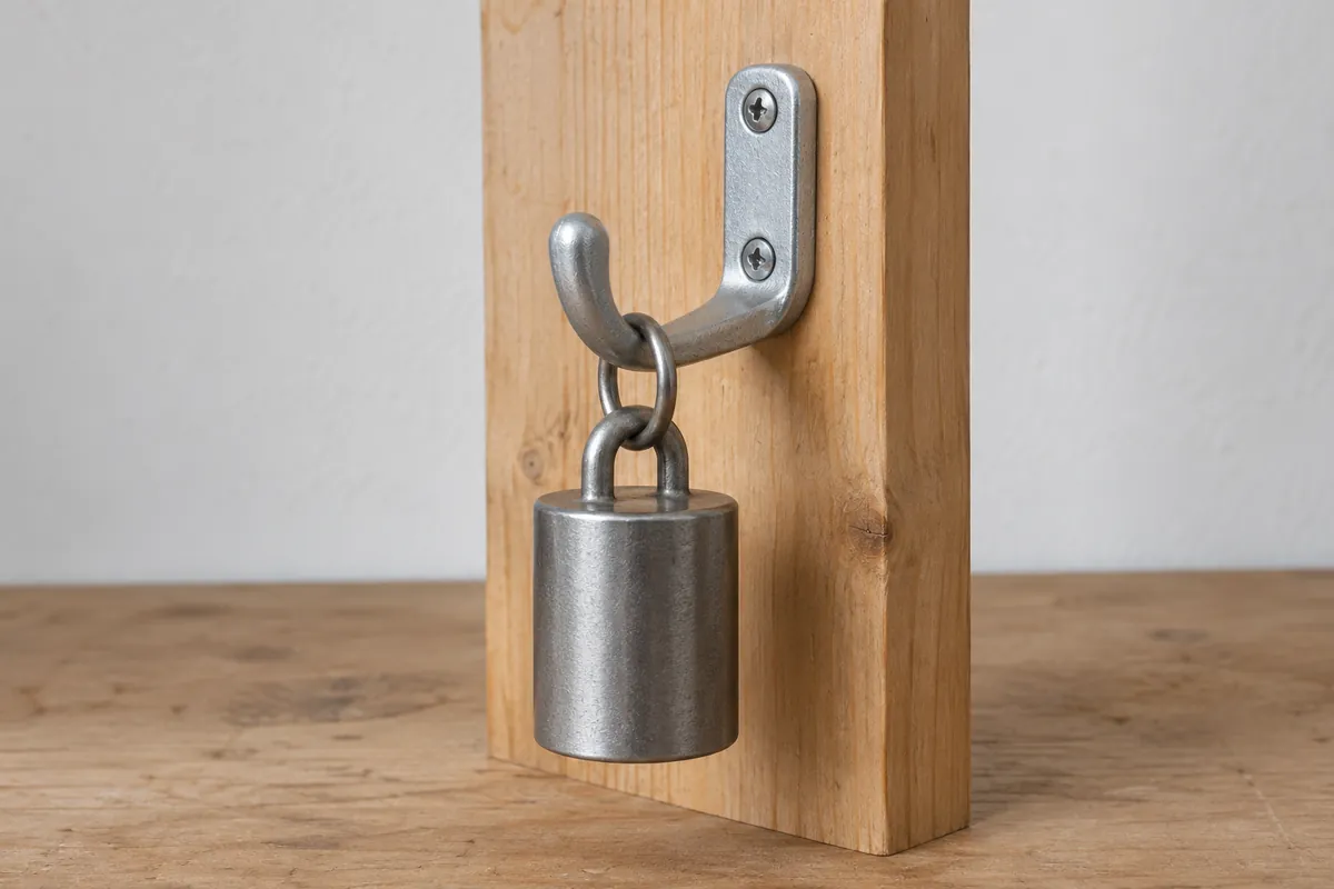 Zinc Alloy Creep Loaded Hardware for OEM Buyers: close-up of cast hook and sustained-load observation for buyer review.