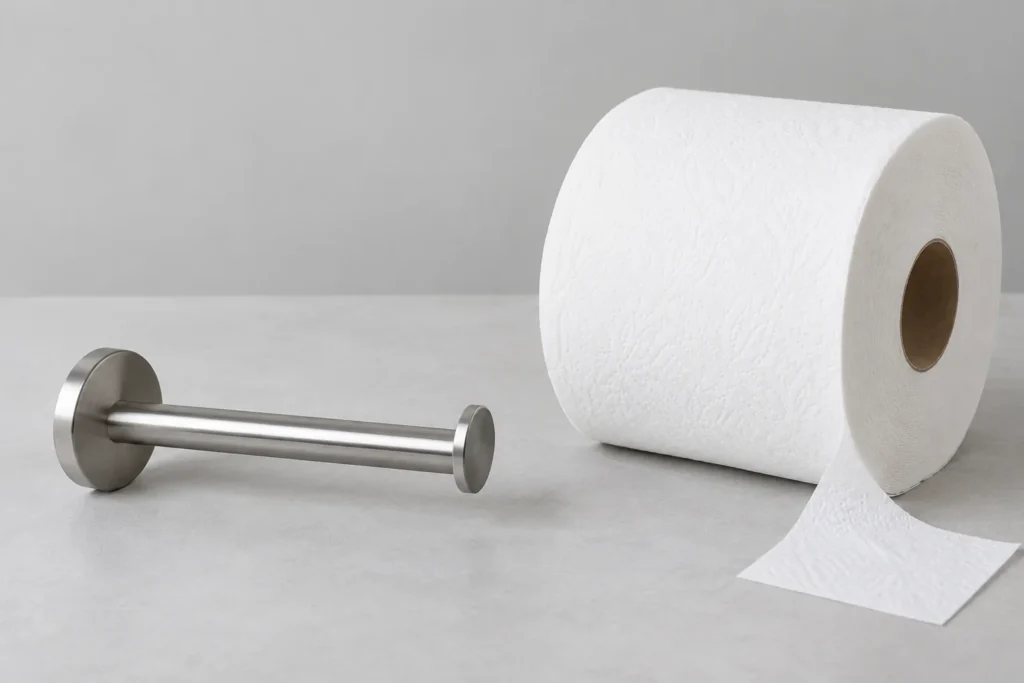 Metal toilet-paper holder sample with an oversized roll