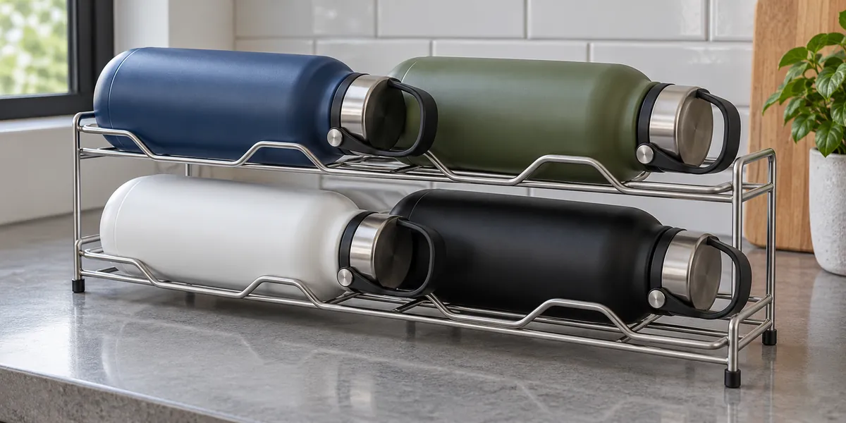 Bottle body and cradle contact reviewed on a metal storage rack