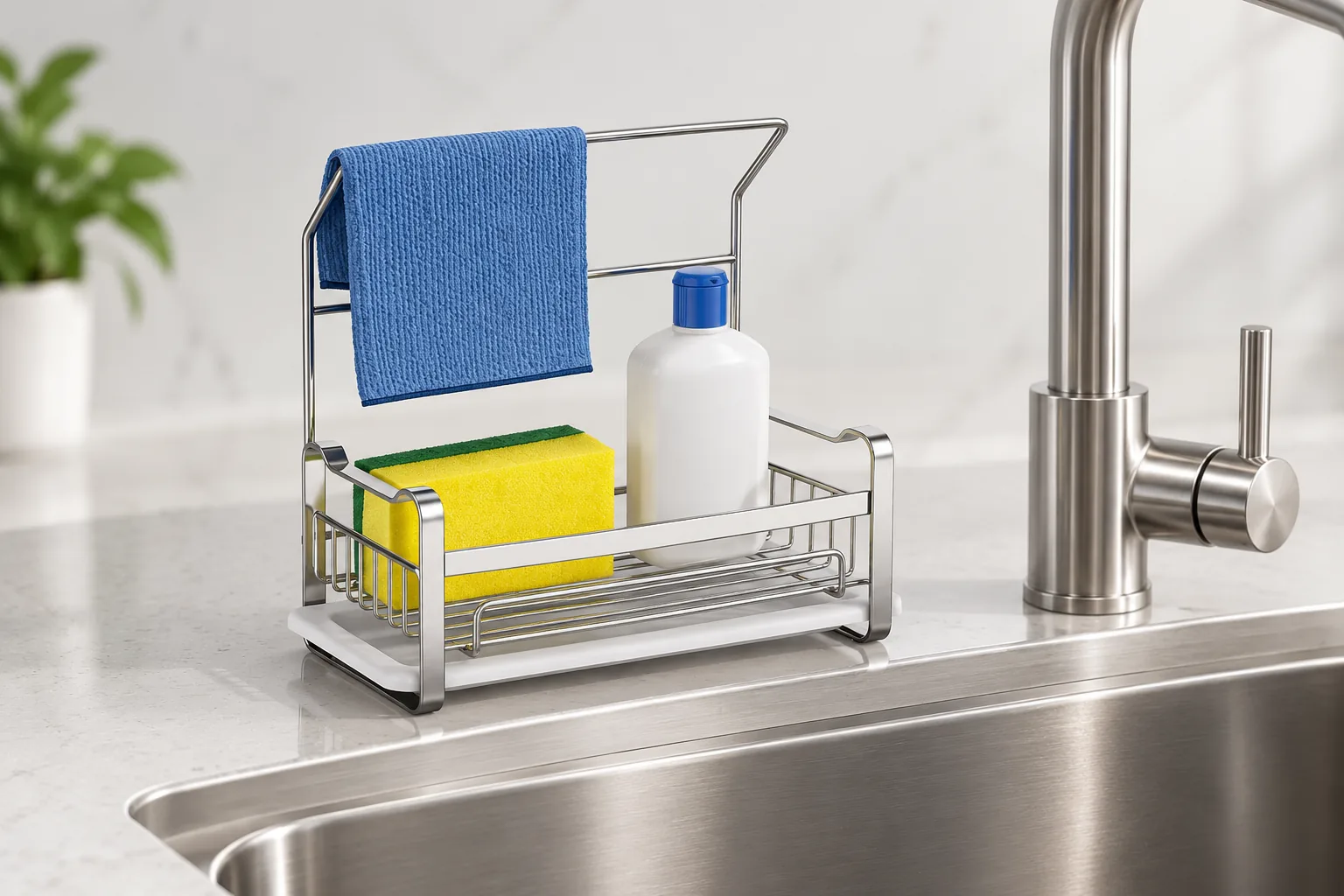 Referenced metal sink basket beside a generic sink rim and faucet