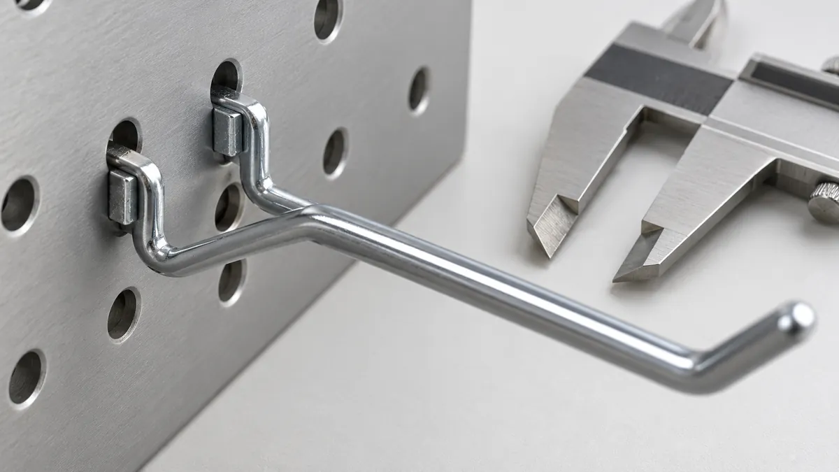 Pegboard hook engagement and neighboring hole spacing under inspection