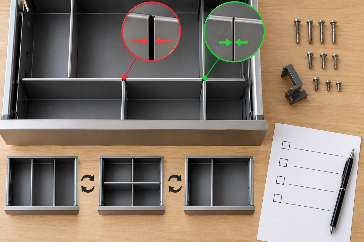 Buyer checks divider clearance and small-part retention
