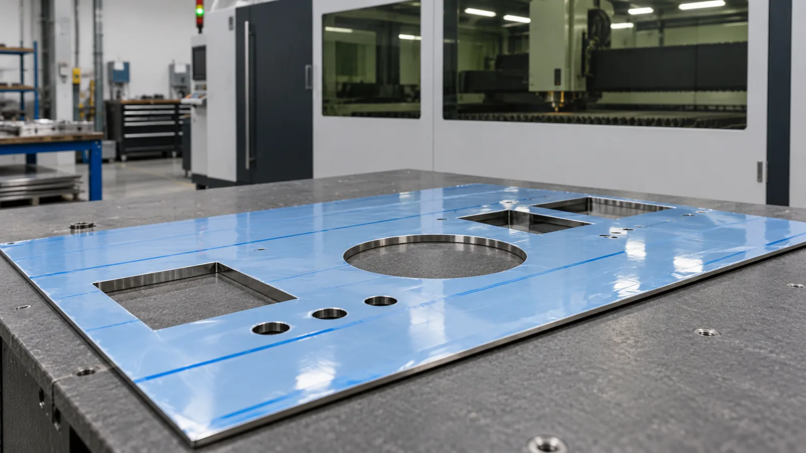 Film-covered stainless sheet with laser-cut openings
