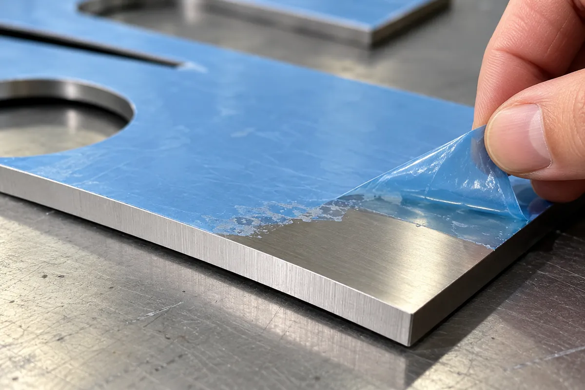 Protective film edge and cut residue reviewed on stainless