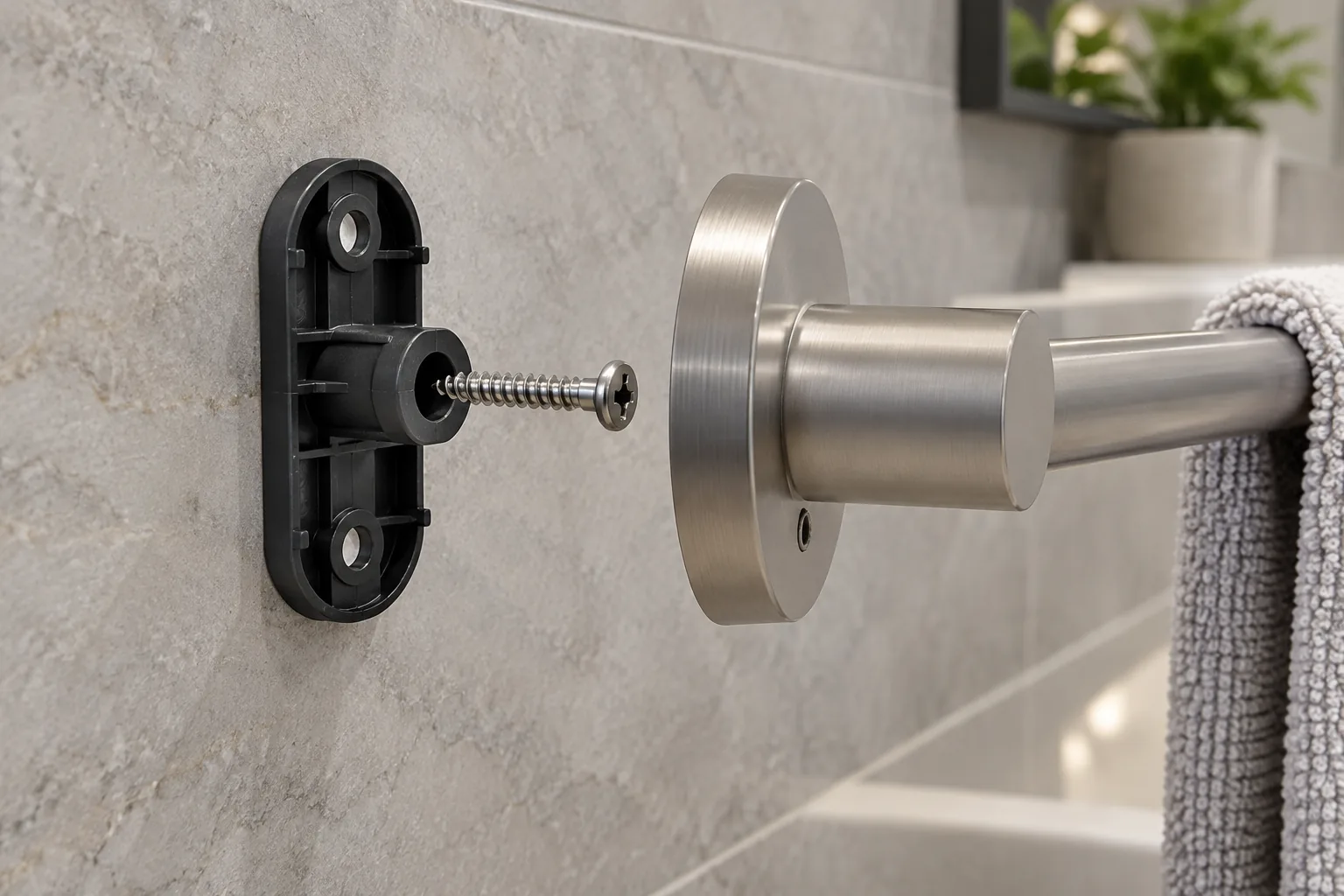 B2B product guide showing plastic mounting bracket screw pilot bore and metal hardware interface.