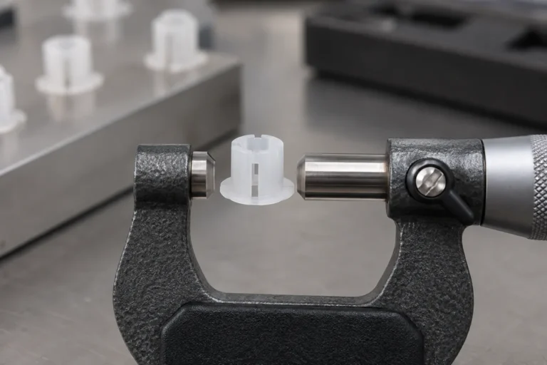 B2B product guide showing plastic mounting insert measured with controlled low-force instrument.