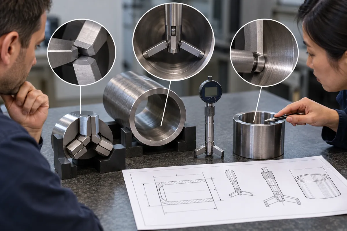 Buyer specification and sample approval review for small metal tube bore measurement with suitable internal gauge.
