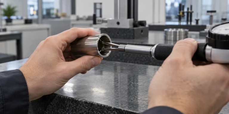 B2B product guide showing small metal tube bore measurement with suitable internal gauge.