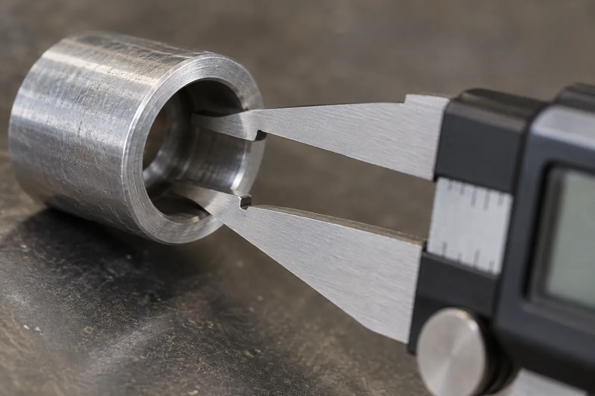 Production-intent small metal tube bore measurement with suitable internal gauge sample under supplier review.