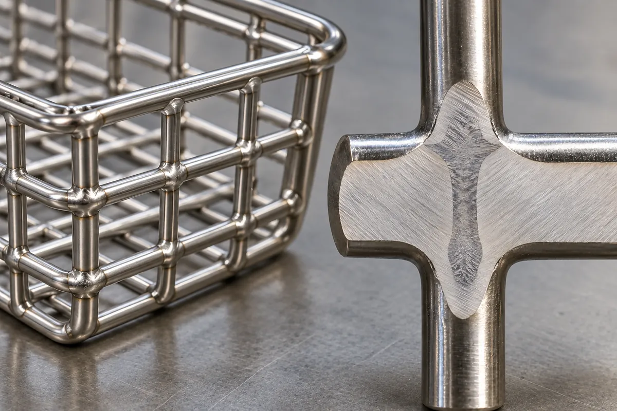 Buyer reviewing welded wire-basket intersections