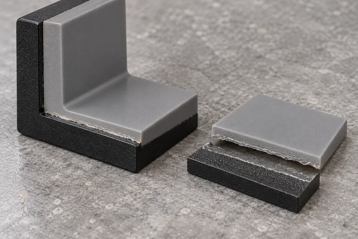 Close adhesive bond line between plastic and coated steel